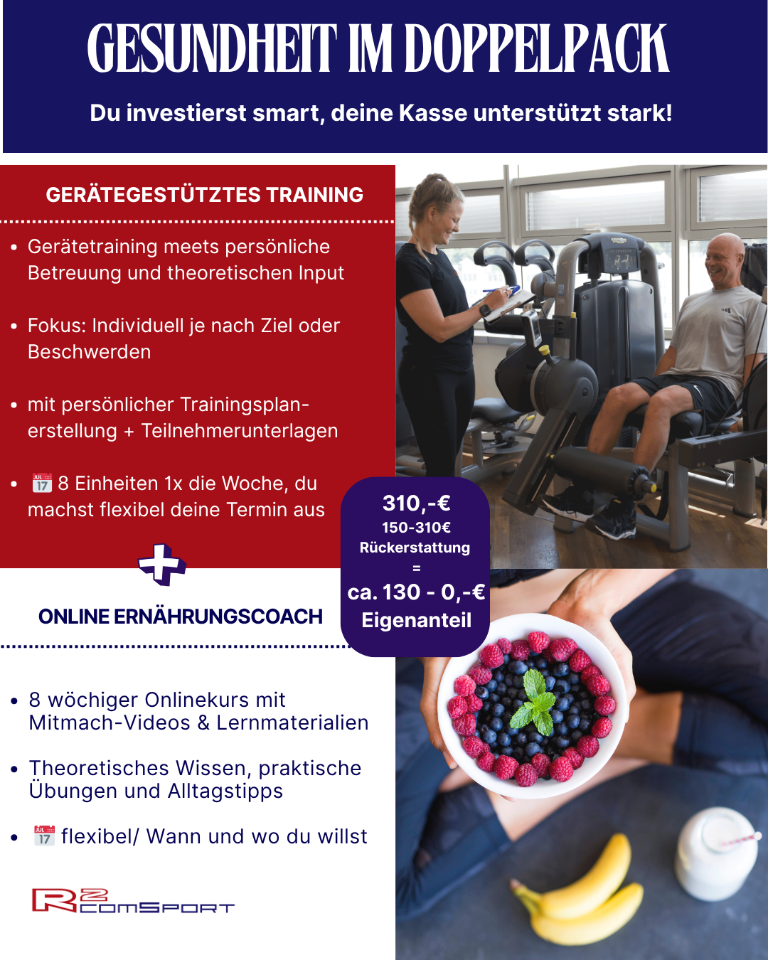 Gesundheit im Doppelpack meinGerätekrafttraining §20 Kurs + online Ernährungskurs